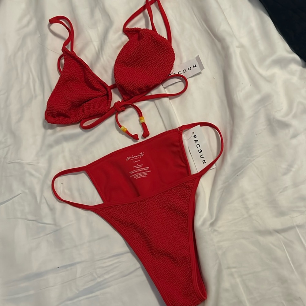 NWT PacSun brand new red string bikini. Size small bottom and med. top
